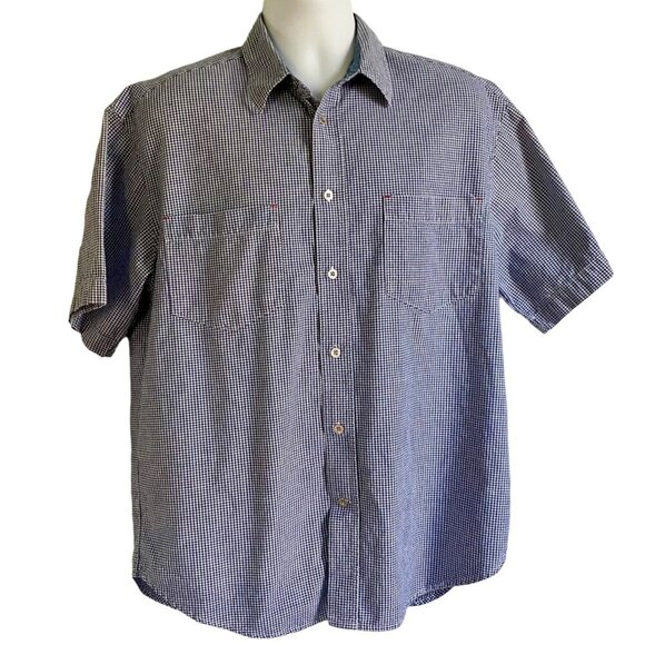 Wrangler Hero Blue White Checked Short Sleeve Button Up Cotton Shirt Men's Large - Picture 1 of 6